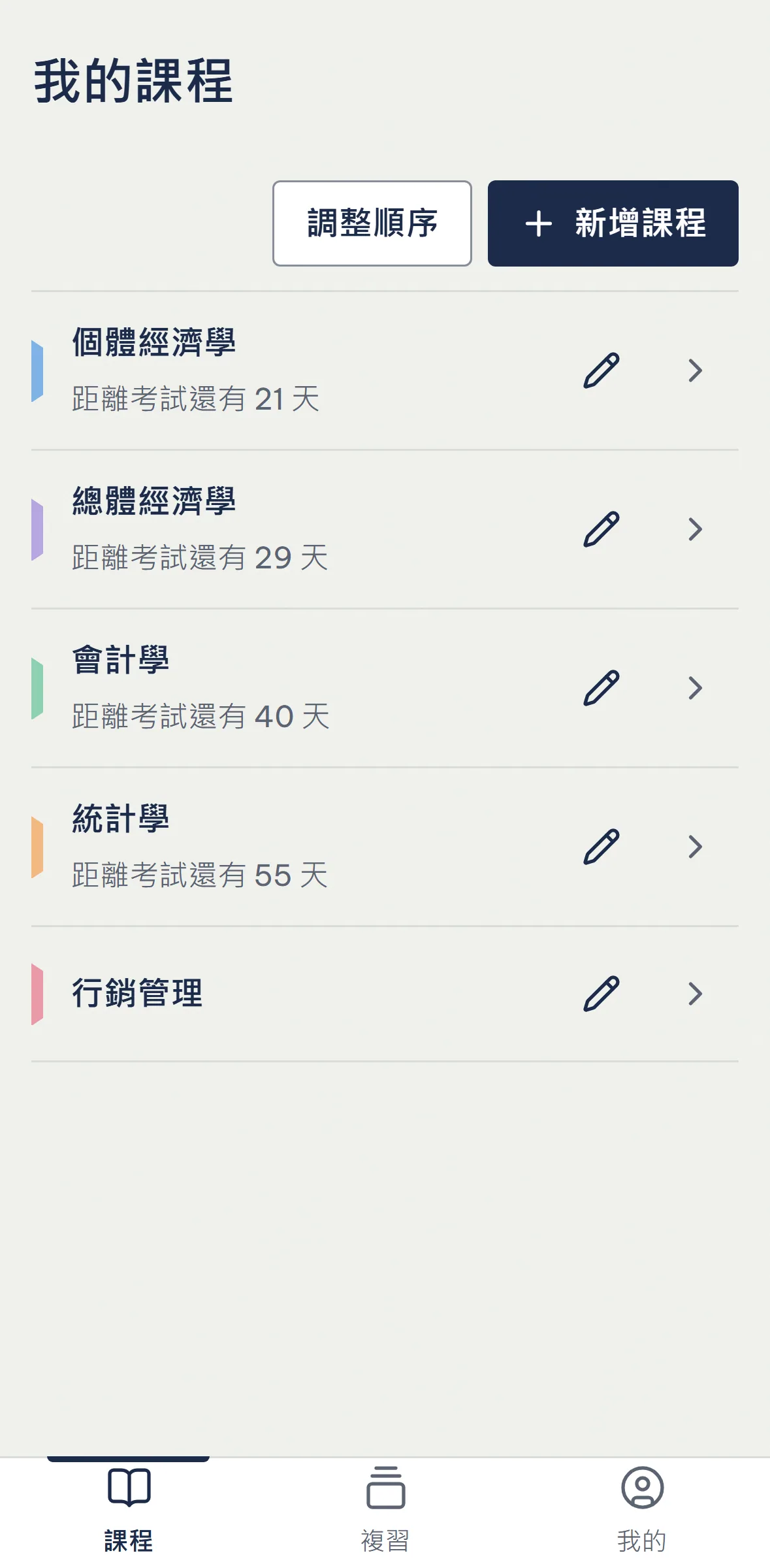 伴讀的今日畫面：今天要複習的卡片數與課程。